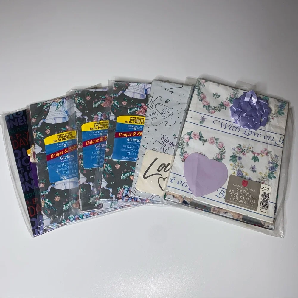 NWT Vintage American Greetings Gift Wrap Bridal Birthday Wedding Bundle of 7